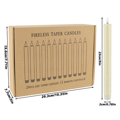 YOROXRG 24 Pack LED Flameless Taper Candles with Timer, Dripless Fake Candlesticks with 3D Flickering Flame, 9.6 Inches White Window Candle for Fireplace Christmas Halloween（Ivory）