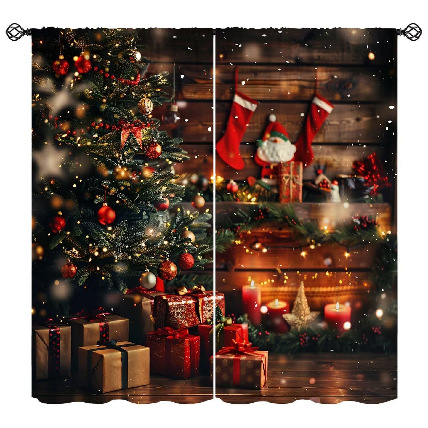 Christmas Curtains Merry Xmas Snowflake Window Treatment for Living Room Bedroom Warm Gift Decor Window Drapes 42" W X 45" L