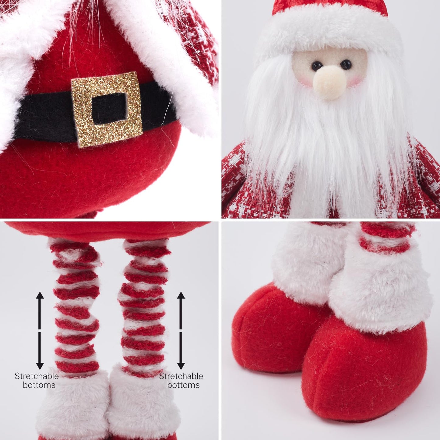 JIAHG Christmas Decorations Standing Fabric Santa Claus Snowman Reindeer with Stretchy Legs Christmas Tree Party Favors for Home Office Tabletop Fireplace Shelf Figurine Xmas Decor Ornaments