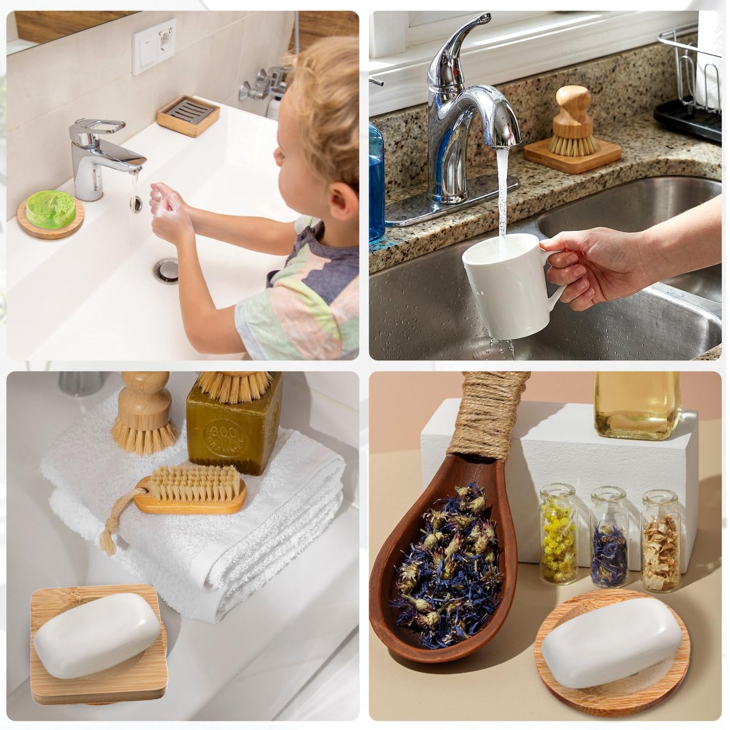 12 Pcs Bamboo Soap Dishes, Wooden Soap Tray Soaps Holder for Bathroom, Shampoo Bar Holder for Shower, for Home Bathroom(Square & Round)
