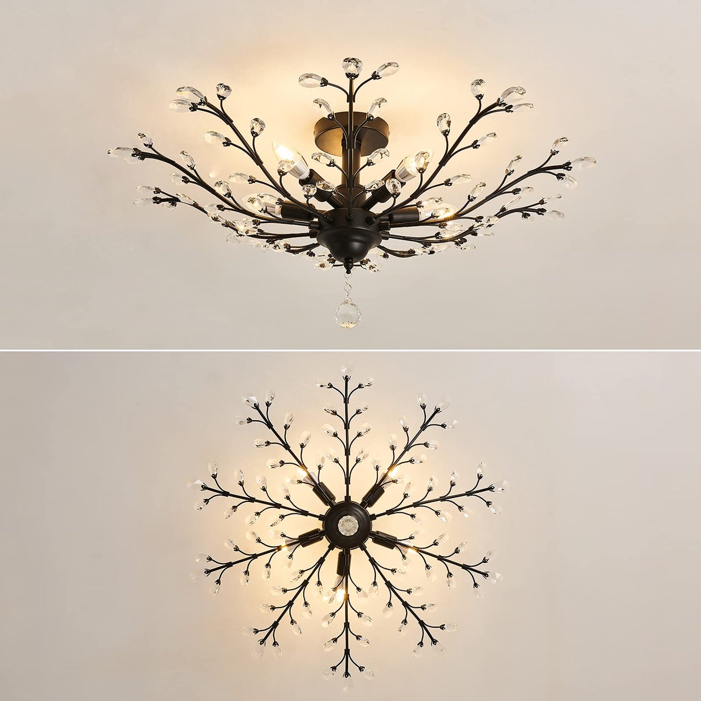 CVKASH 5 - Light Vintage Small Crystal Chandelier Modern Semi Flush Mount Ceiling Light Fixture Chandelier Lighting for Kitchen Bedroom Living Room Dining Room Hallway Foyer（Black）