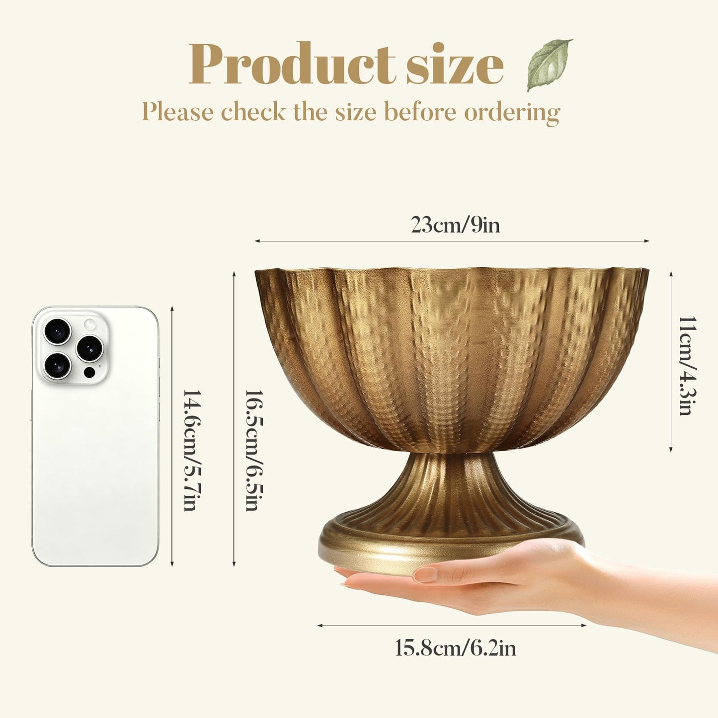 4 Pack Distressed Gold Compote Vases, 9"×6.5" Antique Pedestal Bowl with Waterproof Liner