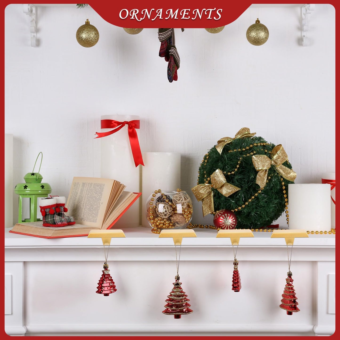 Sunshane 6 Pieces Christmas Stocking Holders Mantel Stocking Hanger Hooks Fireplace Mantle Metal Hang Bases for Xmas Party Decorations (Gold)