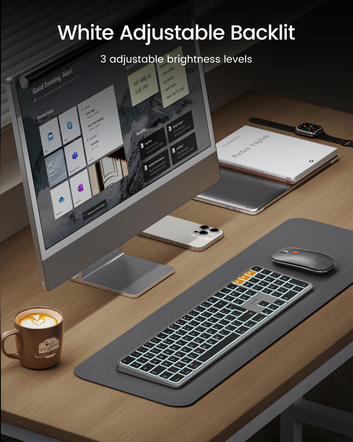 ProtoArc Backlit Bluetooth Keyboard and Mouse for Mac, KM100-A Full Size Wireless Keyboard Mouse for Mac, Multi-Device Rechargeable for MacBook Pro/Air, iPhone, iPad, Space Gray