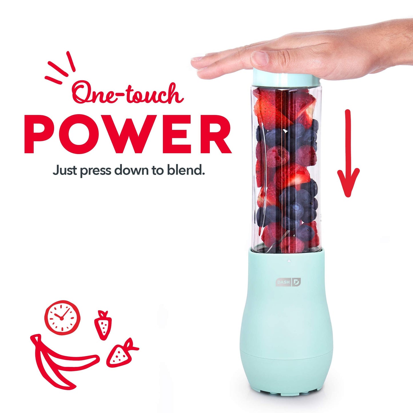 Dash Mighty Mini 10 oz Compact Personal Bottle Blender with Travel Lid, Red