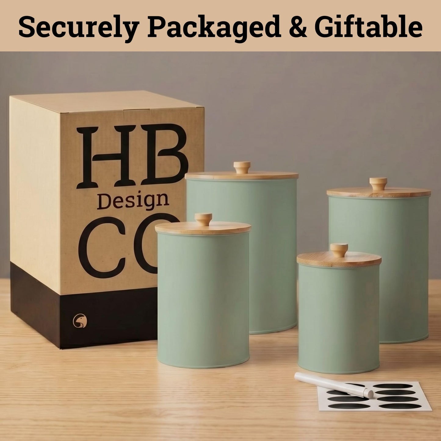 Kitchen Canisters for Countertop Set of 4 with Customizable Chalkboard Labels & Marker Pen - Big Iron Kitchen Canisters with Airtight Lids - Sage Green Canister Set - Flour and Sugar Containers