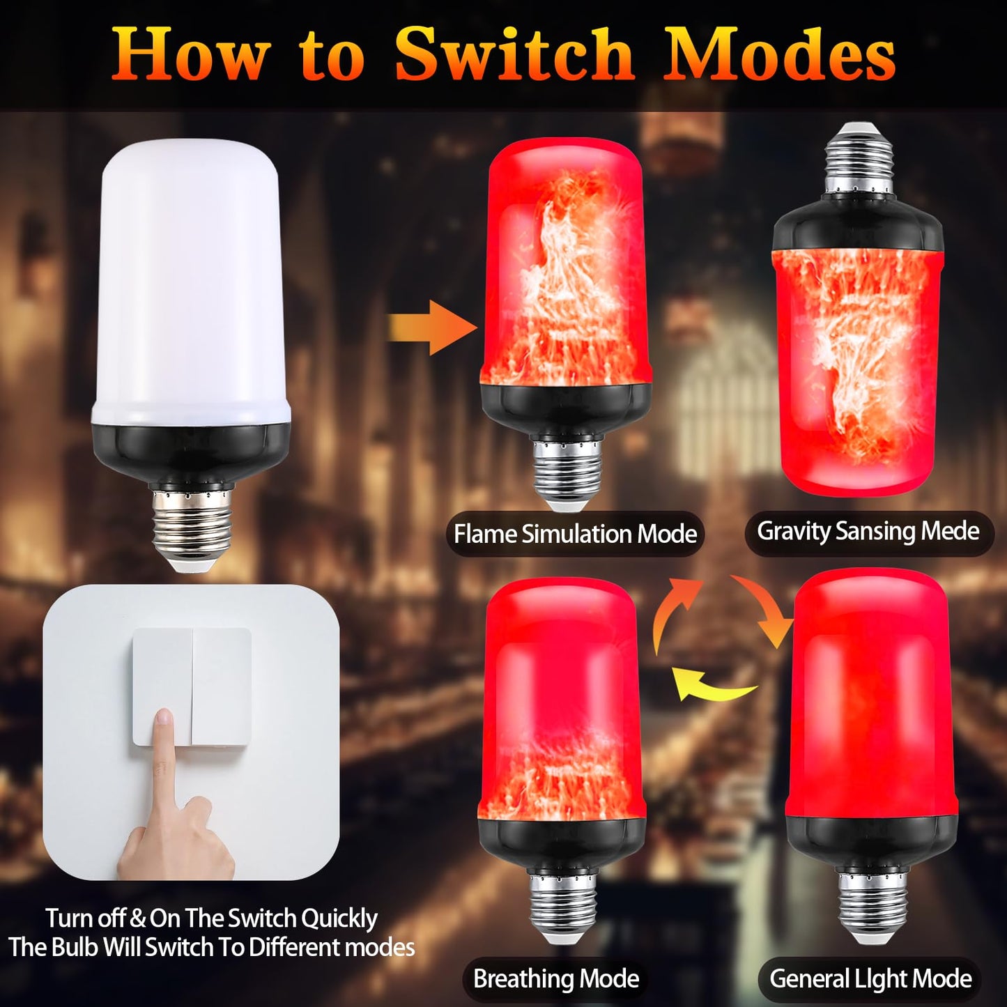 JAHEKS Red Green Flame Light Bulbs, Flickering Light Bulb with 4 Modes Upside Down Effect, 5W E26 Base LED Fire Lights for Christmas Halloween, Indoor Outdoor Party Home Patio Porch Decor