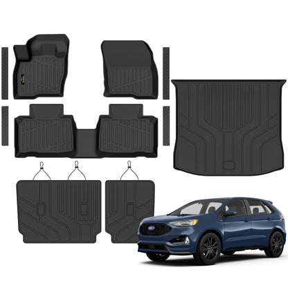 Floor Mats Custom for Ford Edge 2015-2024 2025 2026 ST Titanium SE SEL Sport Trunk Mat with Backrest Mat All Weather TPE Full Set Liners Cargo Protector & Door Sill Guards for Edge 2025 Accessories