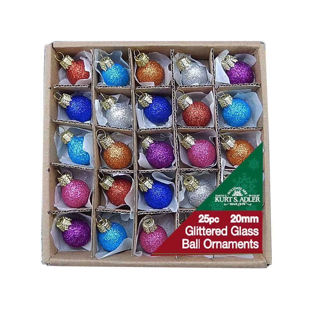 Kurt S. Adler 0.78-Inch Glitter Glass Ball Ornaments, 25 Piece Set (C1962)