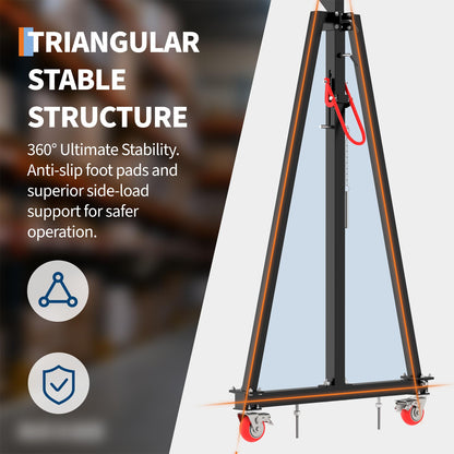 Adjustable Gantry Crane 2 Ton (4400 LBS) with Manual Trolley, Hook and Sling Strap, 12 Locking Positions (97" to 141") with Triangle Base, Portable I-Beam Hoist for Factory, Warehouse, Auto Repair