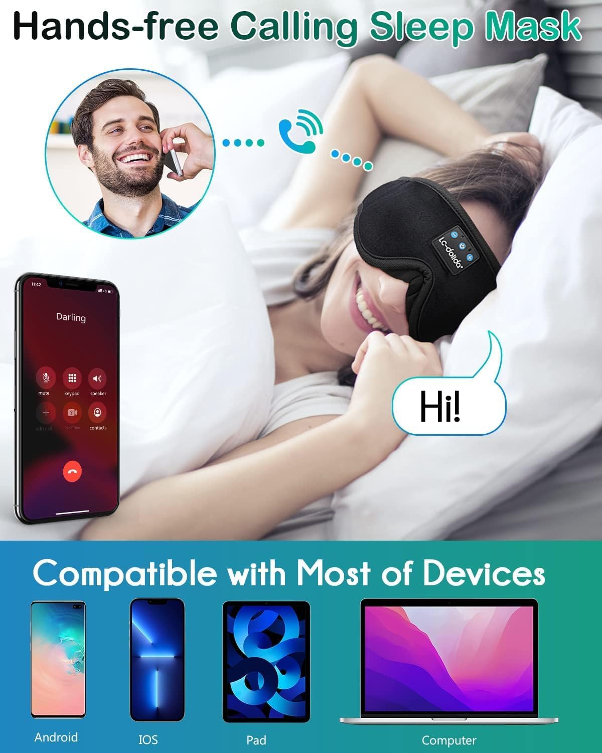 LC-dolida Sleep Headphones, White Noise Bluetooth Sleep Mask 3D Wireless Timing Eye Mask for Sleeping, Sleep Mask with Bluetooth Headphones for Side Sleepers Travel Yoga, Cool Gadgets for Men Women