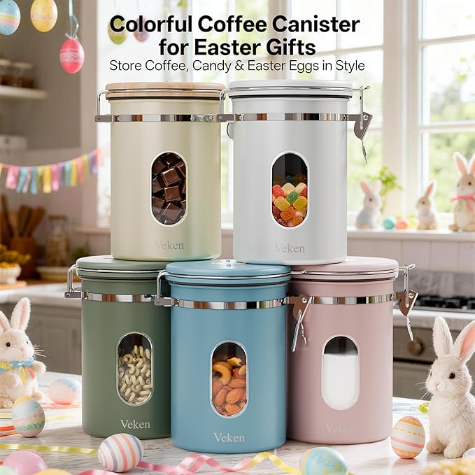 Veken Coffee Canister with Window, Easter Gifts Airtight Stainless Steel