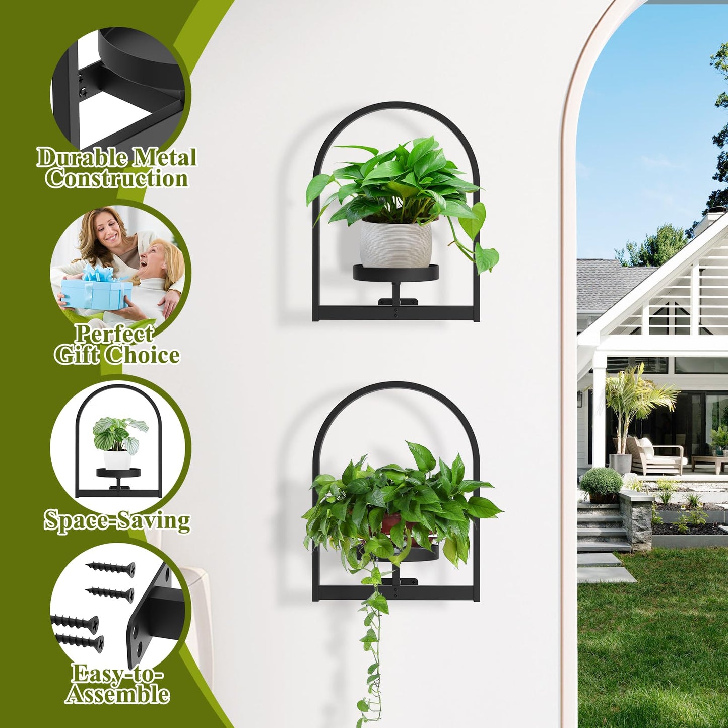 PEKGRIL 3 Pack Wall Plant Holders, Metal Window Planters Shelves, Indoor Plants Stands, Wall Decor Planter Hanging Shelf, Gifts for Plant Lovers