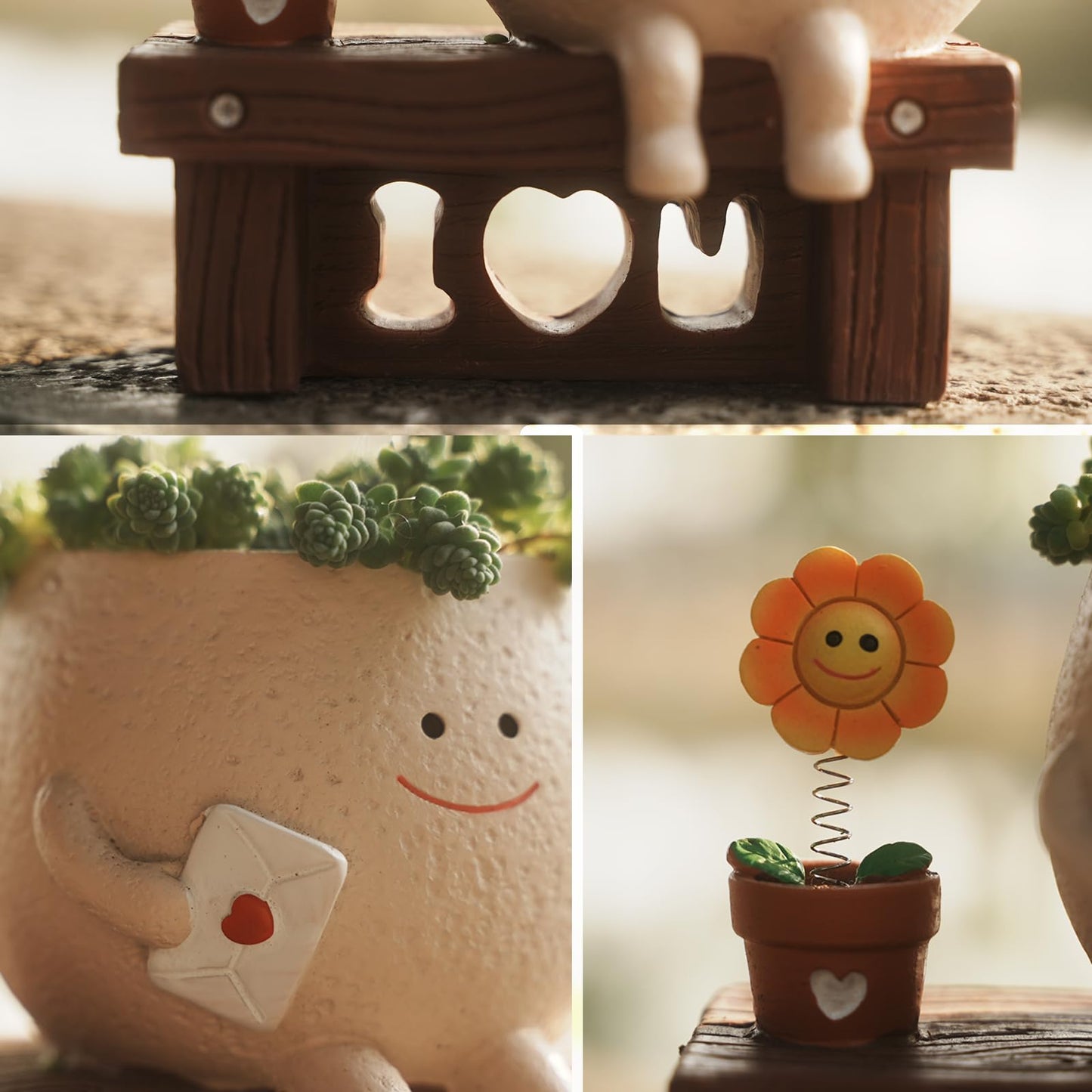 Ahilzam Smiley Face Planter Pots Sitting Sunflower Planter, Cute Planters for Indoor Outdoor Plants, Succulent Pots with Drainage Hole Unique Ideals Gift for Plant Lovers