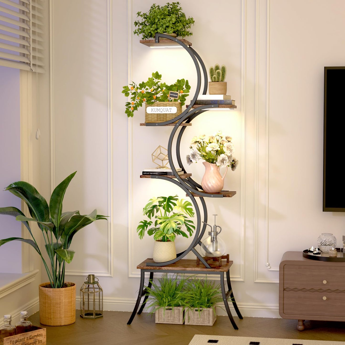 Nevsokio Indoor Plant Stand with Grow Lights 63 Inch Large Tall Planting Pots 6-Tier Metal Corner Flower Shelf Small Plant Rack Home Decor Display