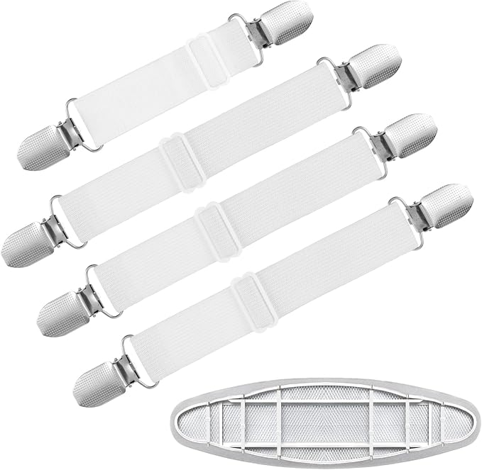 Ironing Board Cover Fasteners Binding 4 PC Elastic Straps Clips Keep Cushions