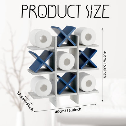 Weysat Tic Tac Toe Toilet Paper Holder Stand Bathroom Wall Decor Rustic Wooden Hanging Storage Freestanding Wall Mounted Shelves Decor for Toilet Tissue Farmhouse