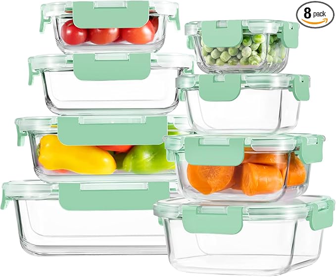 HOMBERKING 8 Pack Glass Food Storage Containers