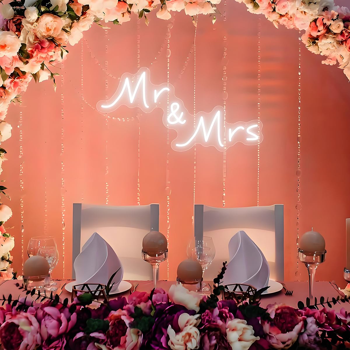 Mr and Mrs Neon Sign for Wedding Party Decor,Mr & Mrs Sign Anniversary Backdrop Decorations Gift for Reception, Newlywed Gift 16.5 x 8.6 inch