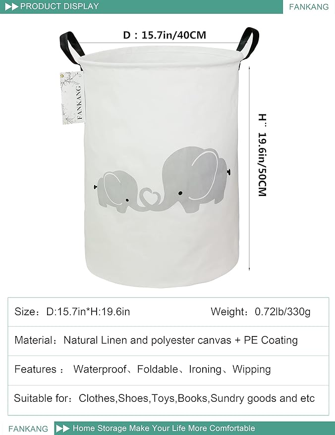 FANKANG Storage Basket, Nursery Hamper Canvas Laundry Basket Foldable