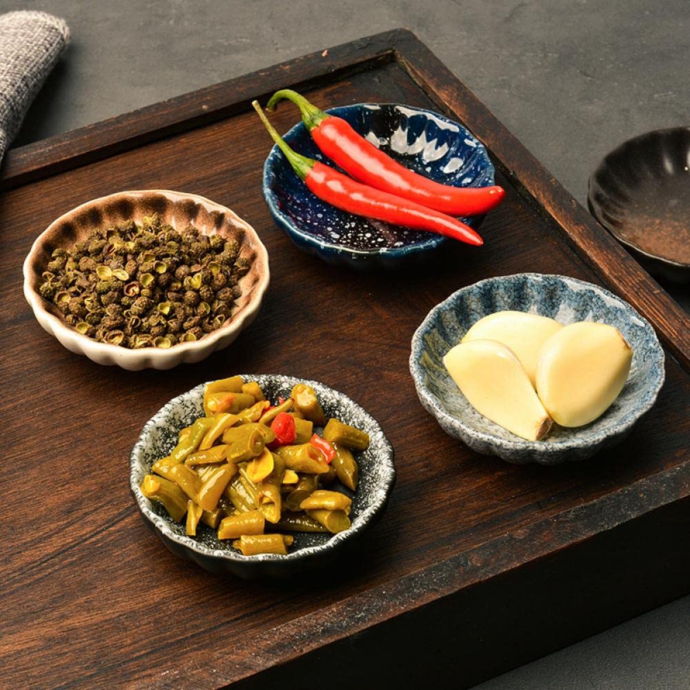 Gaolinci 3 Inch Retro Style Seasoning Dish, 5-Pack Flower Shape Ceramic Dipping Sauce Dish, Snack Dish, Appetizer Dish