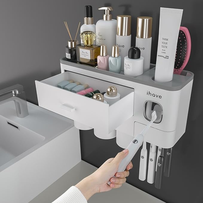 iHave Toothbrush Holders for Bathrooms, 3 Cups Toothbrush Holder Wall Mounted
