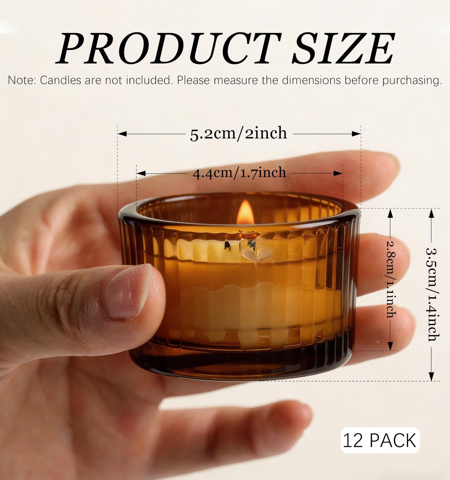 Amber Glass Votive Candle Holders 12 Pack, Small Glass Cups for Tea Lights, Wedding Centerpieces, Table Decorations, Home Decor, Party Favors, Bulk Set of 12