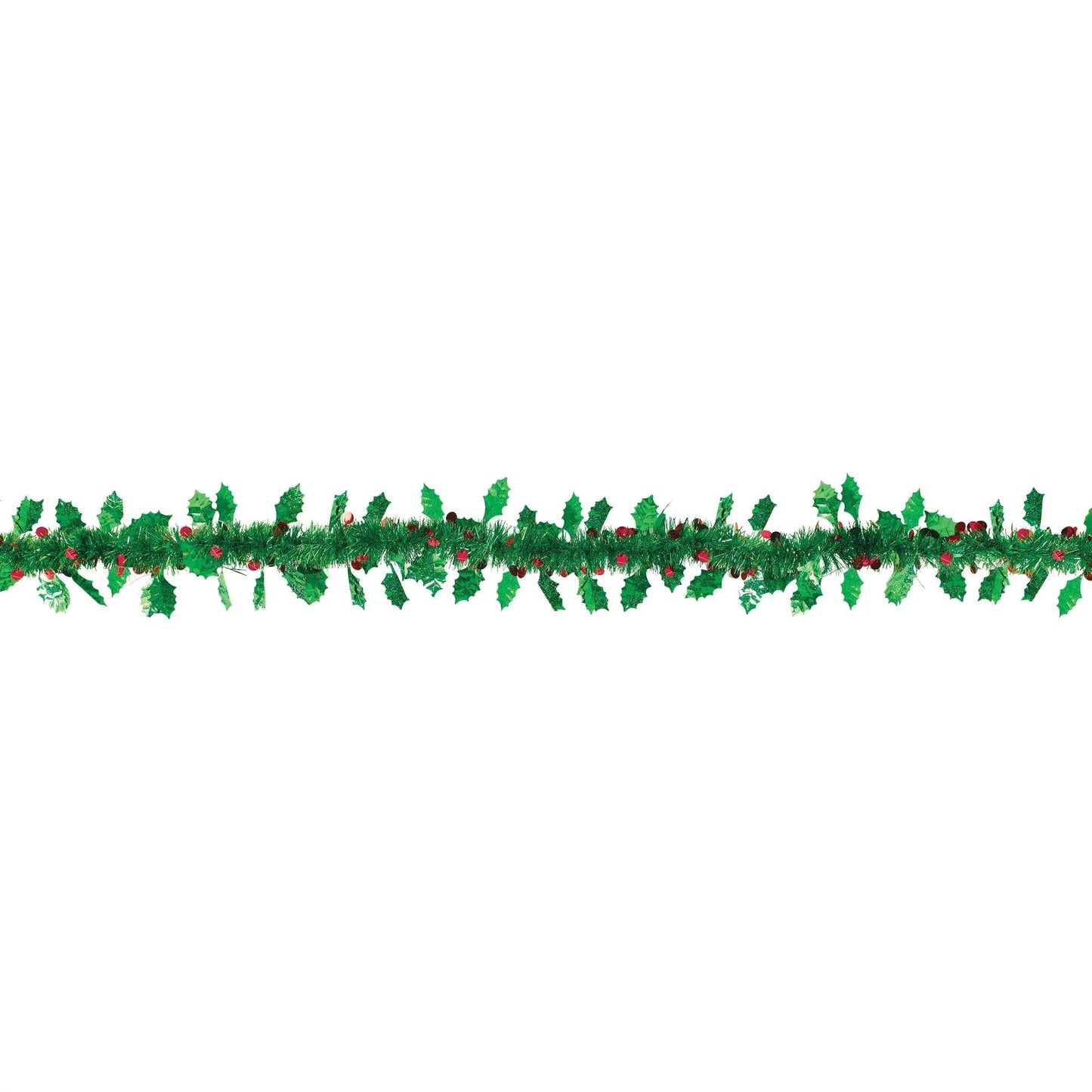 Holly & Berries Value Tinsel Garland - 9' | Premium Green Holiday Decor, Durable & Festive Design, Perfect for Christmas Events & Celebrations - 1 Pc
