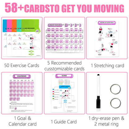 COARVXA Pilates Ring Workouts for Women-58 Exercise Cards with Pilates Mat Workout Postures，ncludes 4-Week Challenge,2 Rings& Dry-Erase for Easy Organization-Home, Gym or Studio