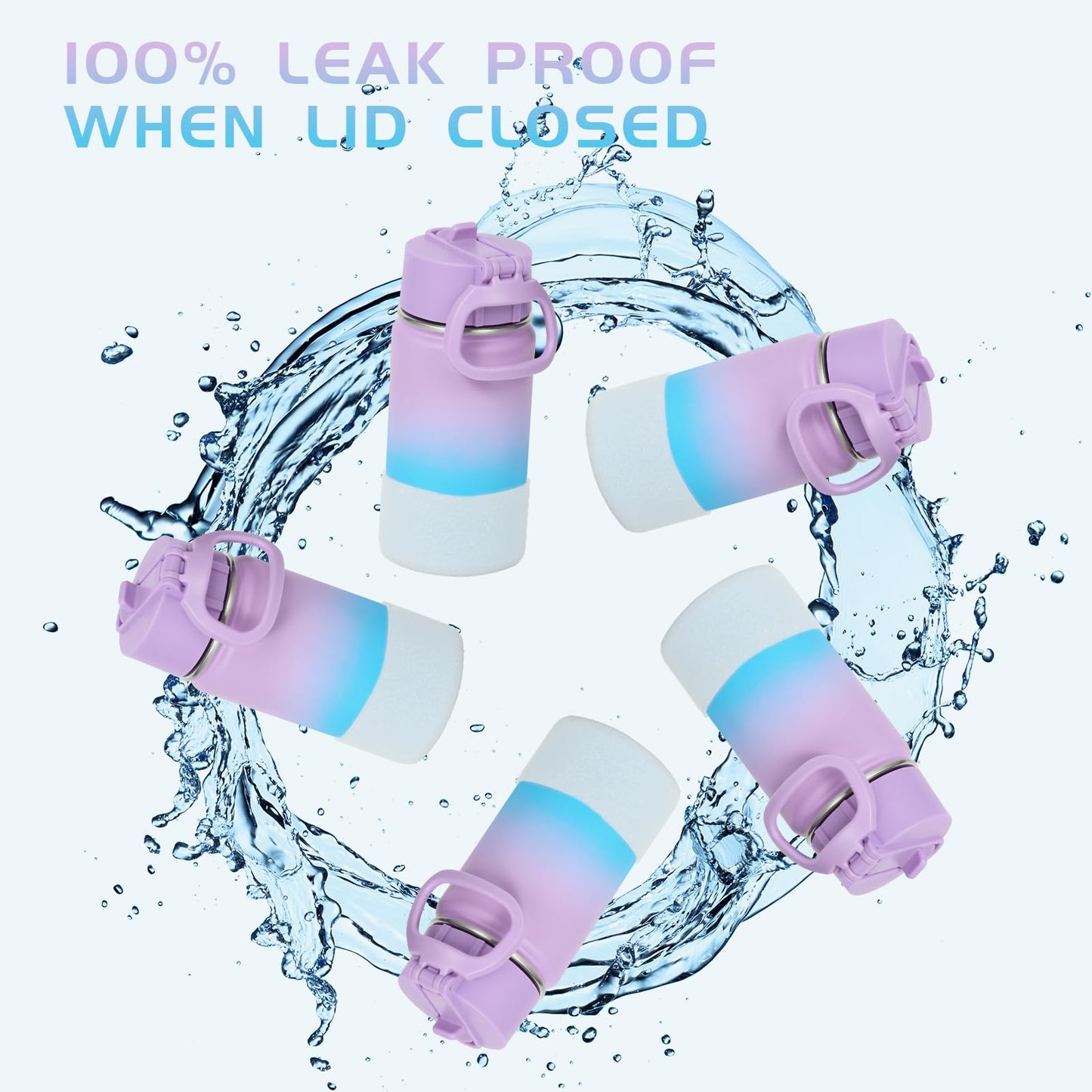 Volhoply 14oz KIds Stainless Steel Insulated Leakproof Water Bottle with Straw Lid and Silicone Boot,BPA-Free Easy Use for Boys&Girls,Double Wall Vacuum Bottles(Lavender Blue,1)