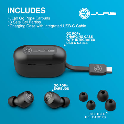 JLab Go Air Pop+ True Wireless Earbuds, In Ear Headphones, Bluetooth Earphones, 35H Playtime Ear Buds, Bluetooth Earbuds with Microphone, USB-C Charging Case, Dual Connect, EQ3 Sound, Midnight Black