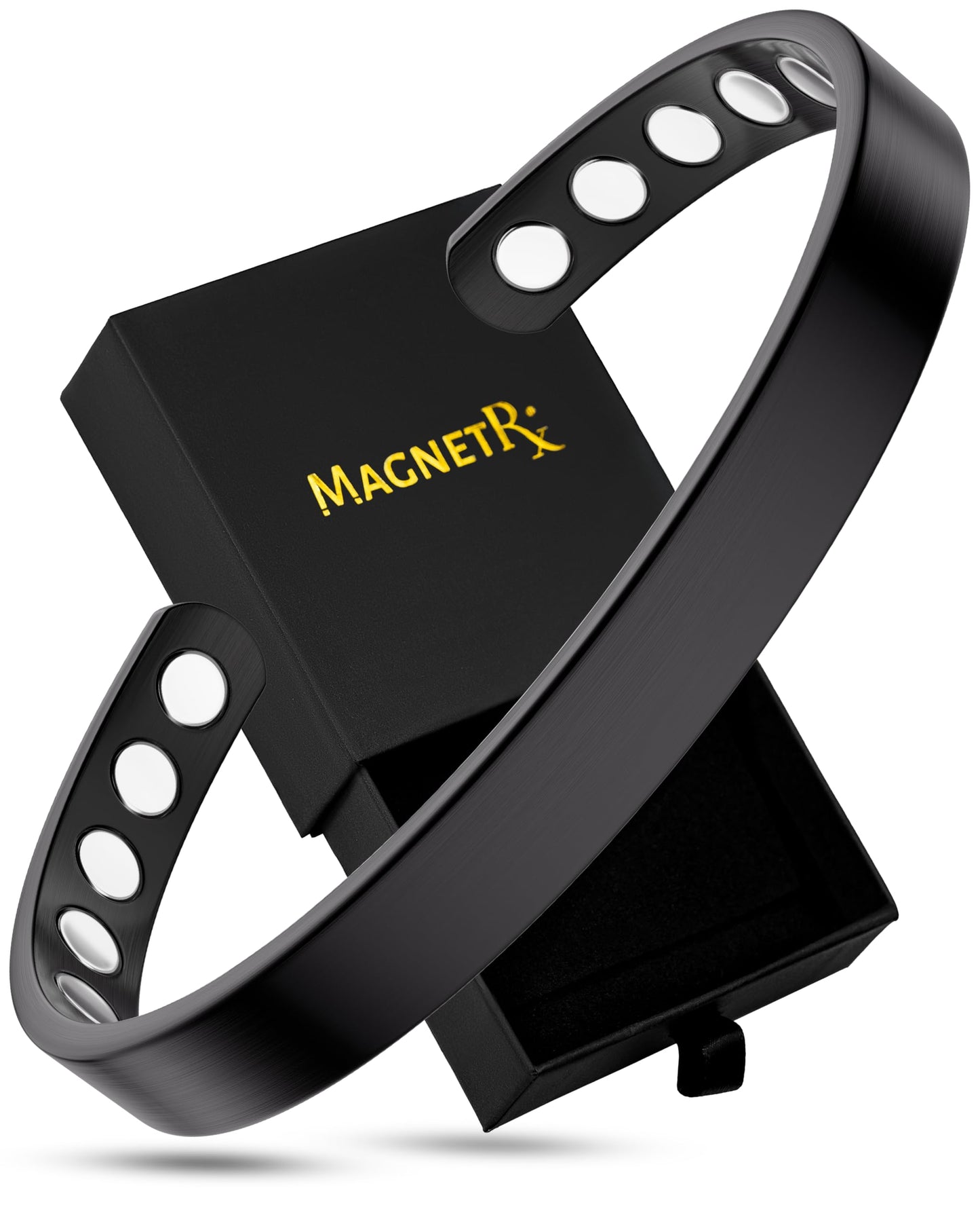 MagnetRX® Magnetic Bracelets for Men & Women - Elegant Bangle Men’s Cuff - Golf/Tennis Elbow & Balance, Stainless Steel Magnetic Bracelets for Women (Black, Small (Pack of 1))