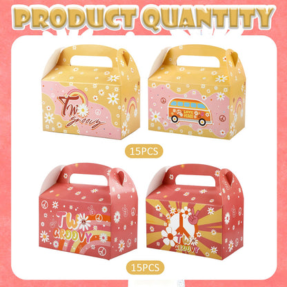 Sumalon 30 Pcs Party Favor Boxes With Handles, 6.3 Inch Foldable Paper Treat Boxes Candy Boxes, Gift Boxes Goodies Boxes for Birthday, Shower, Wedding, Party Supplies Decorations (Daisy)