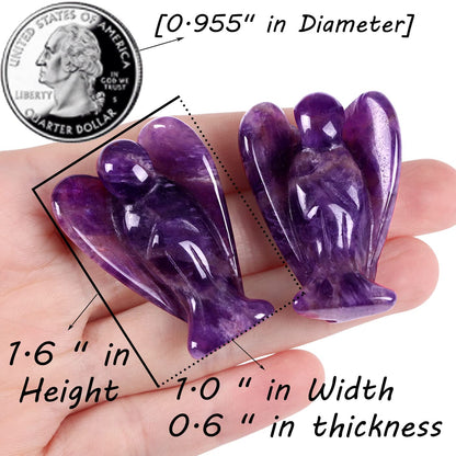 QINJIEJIE Amethyst Crystal Angel Crystals Healing Stones Guardian Angel Statue Pocket Gemstone Stocking Stuffers Purple Decor Polished Cute Carved Angel Figurine Spiritual Purple Gifts for Women Men