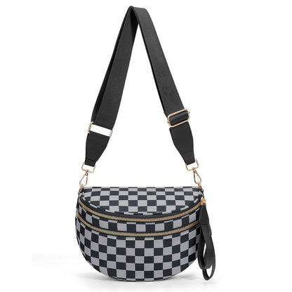 Checkered Crossbody Bum Bags for Women Nylon Checkered Purse Checkerboard Fanny Pack