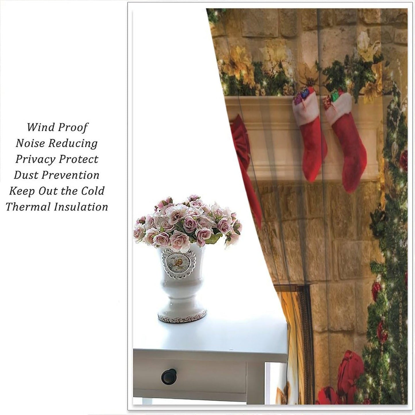 FengMingRui Merry Christmas Curtains Fireplace Christmas Socks Christmas Tree Blackout Window Treatment for Bedroom Living Room Decor Art Printed Window Drapes 52" W X 84" L
