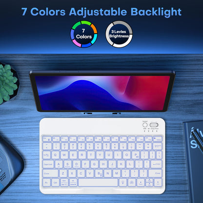 OMOTON Bluetooth Keyboard for Tablet/Android/Windows/iOS, with 7 Colors Backlight Rechargeable Wireless Mini Keyboard for Galaxy Tab A9+/A9+ Plus/S9/S9 Plus/S9 FE, Black