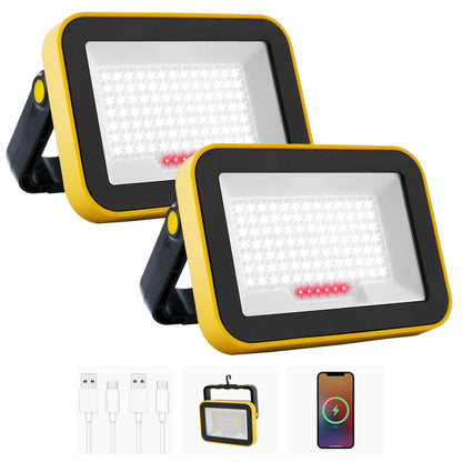 NATPOW LED Work Light, Rechargeable Floodlights, Portable Spotlight, 5 Modes Workshop Lamp with 4000 mAh, 180° Rotation Camping Lamp for Construction Site, Garage, Workshop (2 Packs)