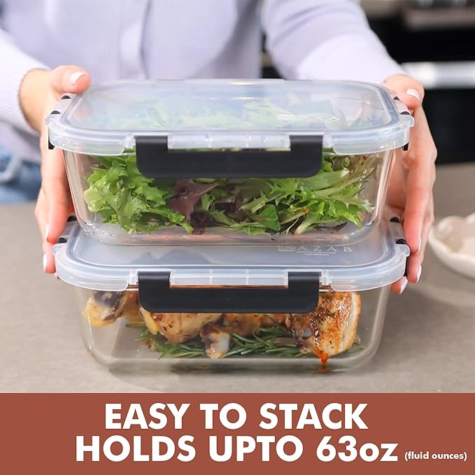 Razab 4 Pcs 1860ml / 63 Oz Large Glass Food Storage Containers
