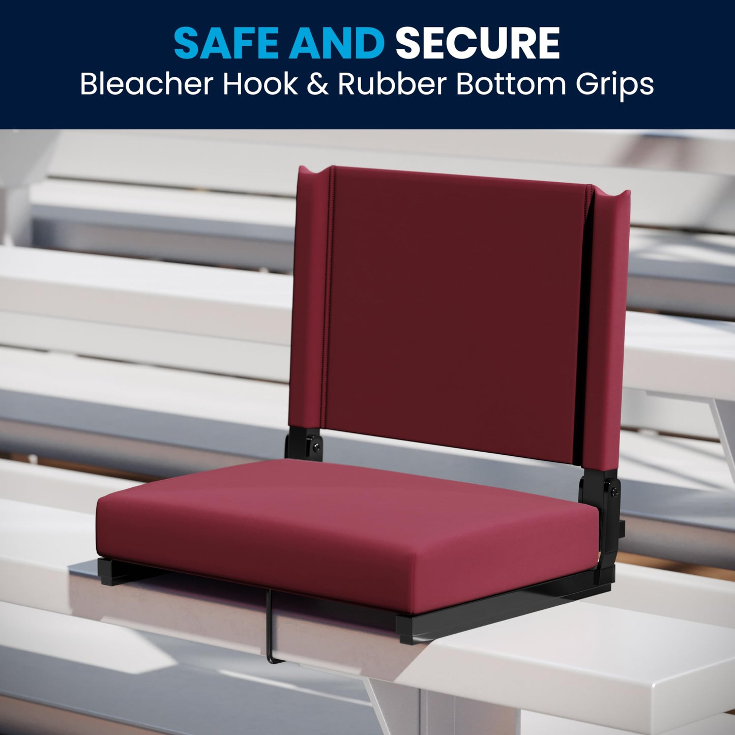 Flash Furniture Grandstand Portable Stadium Seats for Bleachers or Benches, Folding Padded Stadium Chairs with Handle, Pack of 2, 500 lb. Weight Capacity, Maroon