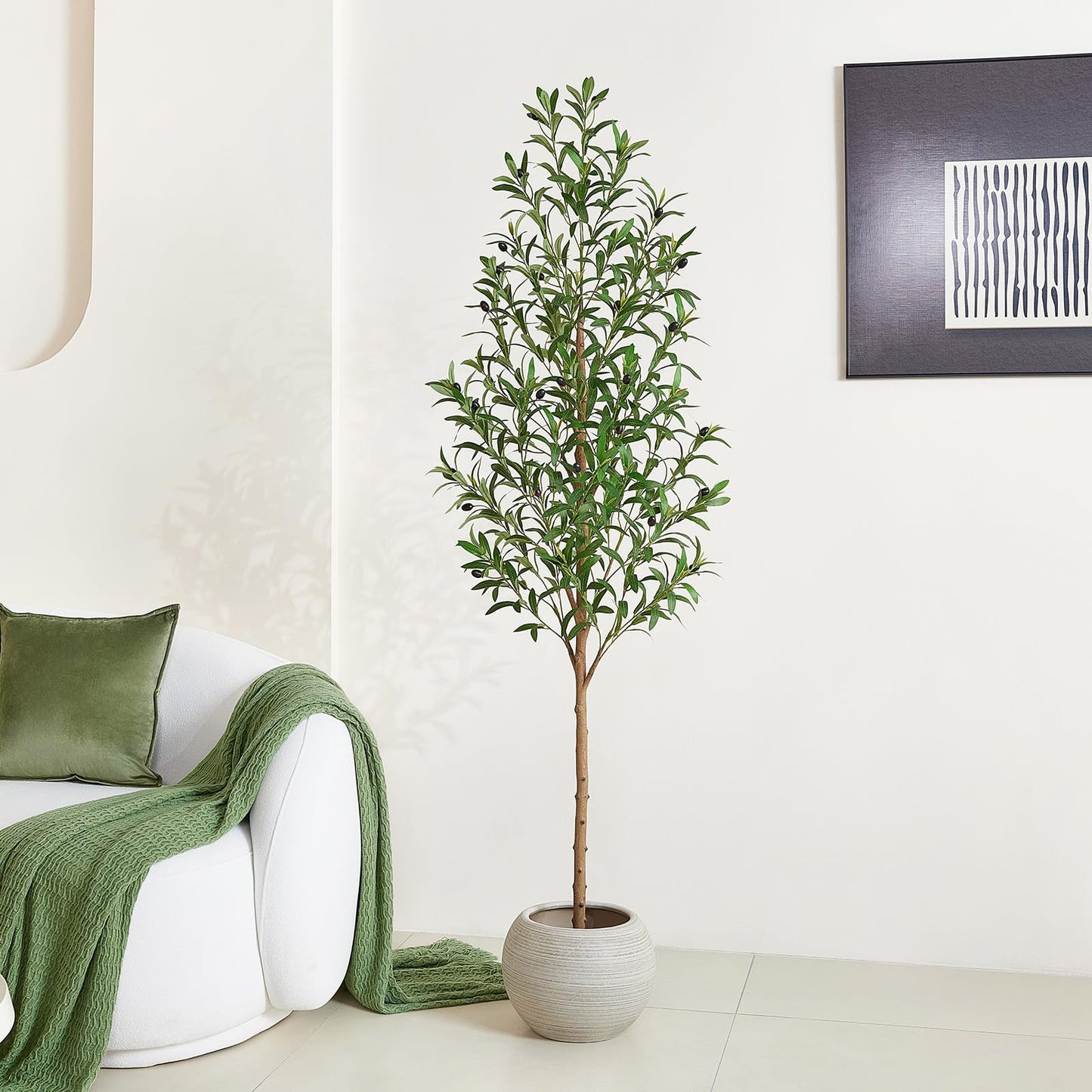 VeriNatural 6FT Artificial Olive Tree Indoor – Real Wood Trunk Tall Faux Olive Tree, Large Fake Potted Plant for Home Decor Living Room& Office Decor,VN245
