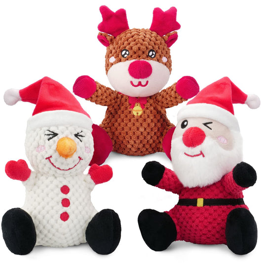 Epesiri Christmas Plush Dog Squeaky Toys for Large Breed, 3 Pack Durable Dog Toys for Medium Dogs, Cute Christmas Puppy Toys with Cotton, Tough Dog Chew Toys, Dog Toys Gift