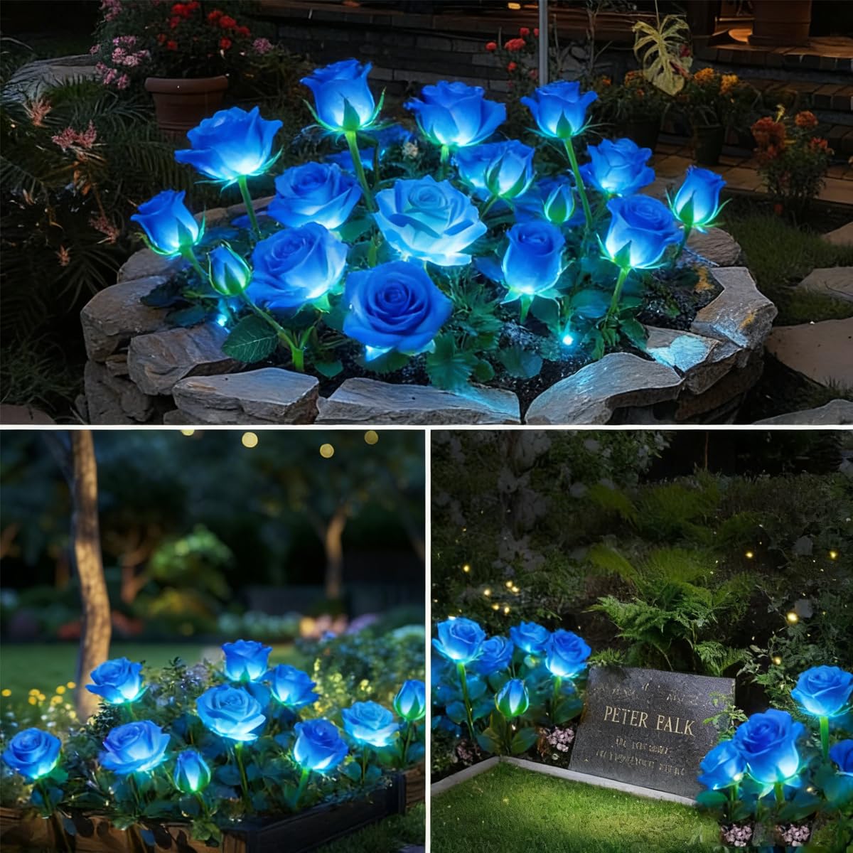 Solar Garden Stake Lights, Rose Flowers Lights LED Solar Stake Lights with 5 Roses Waterproof for Garden, Yard, Christmas Pathway, Grave Decor