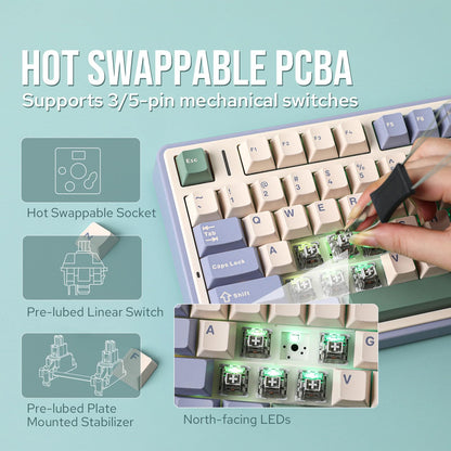 EPOMAKER x Aula F75 Gasket Mechanical Keyboard, 75% Wireless Hot Swappable Gaming Keyboard with Five-Layer Padding&Knob, Bluetooth/2.4GHz/USB-C, RGB (Light Blue, LEOBOG Reaper Switch)