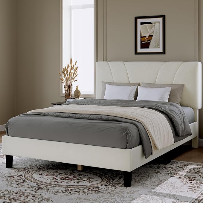 Novilla King Bed Frame and Headboard, King Bed Frame, Velvet Upholstered Bed