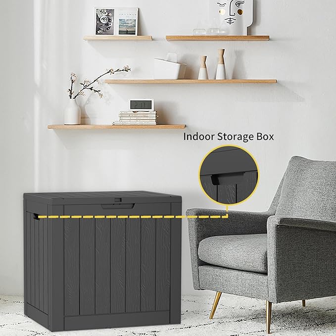 33 Gallon Outdoor Deck Box, Lockable Waterproof Outdoor Storage Boxes For Garden Tools,Indoor Cushions,Accessories Outside Storage Resin Weatherproof Container(Black)