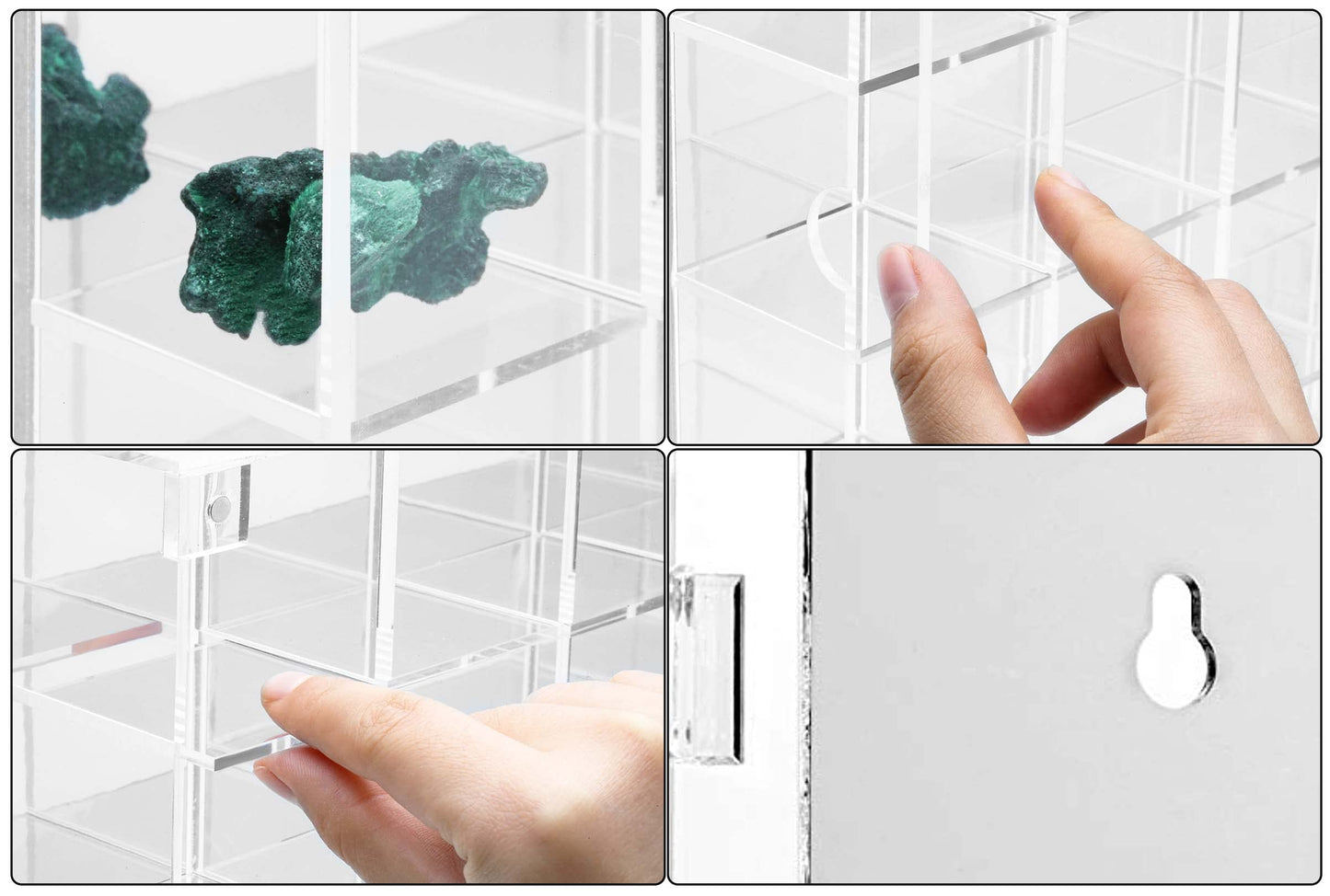 Adjustable Rock Display Case Clear Acrylic Collection Box with Mirrored Arrowhead Stones Storage Display Case Mineral Crystal Collectibles Holder Organizer Showcase Shelves with Lid
