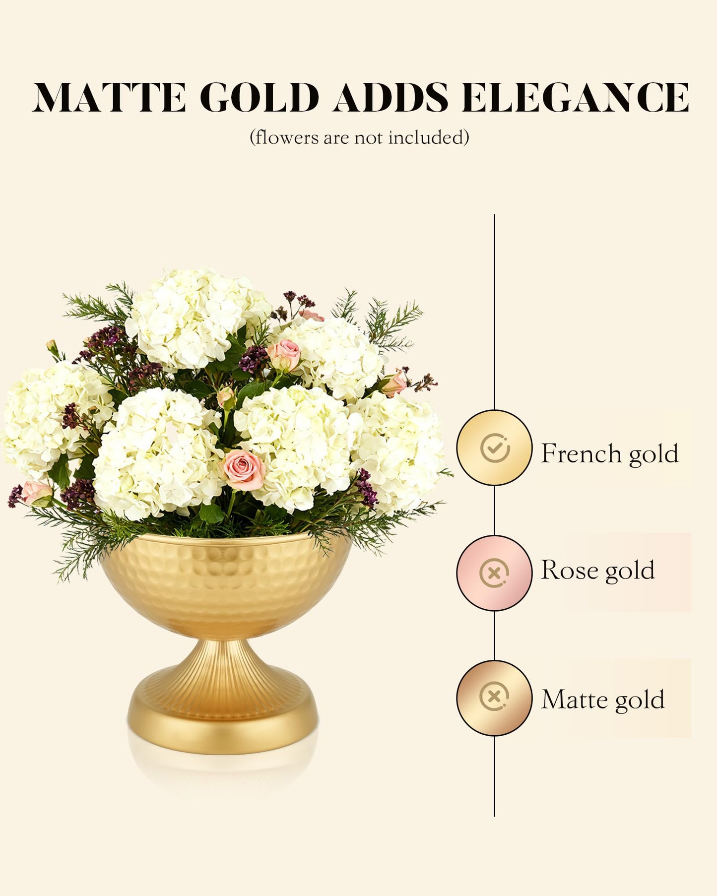 AURABEE Gold Compote Vase Set of 4, Pedestal Gold Vases for Centerpieces Metal Urn Flower Pot Vase Pack, Electroplated Rust-Proof Compote Pedestal Vases for Wedding Centerpieces- 5.9 Inches