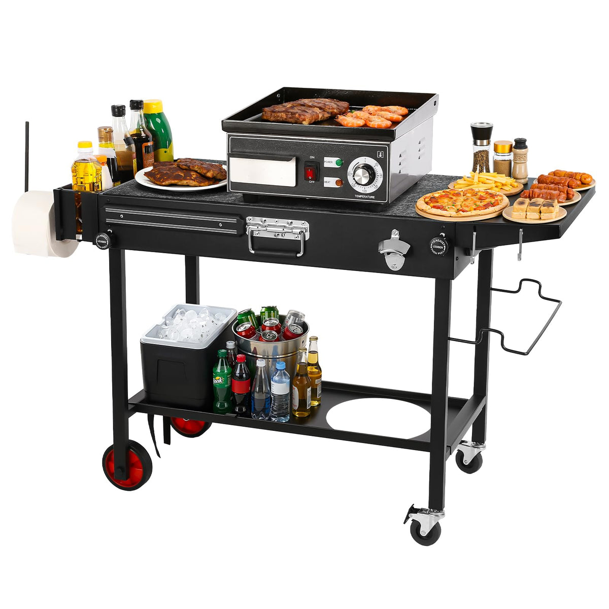 Grill Table for Blackstone Griddle - Fit 17”/22” Tabletop Grills Portable Grill Cart with Wheels for Ninja, Foldable Griddle Stand for Outdoor Camping, Backyard, Tailgating