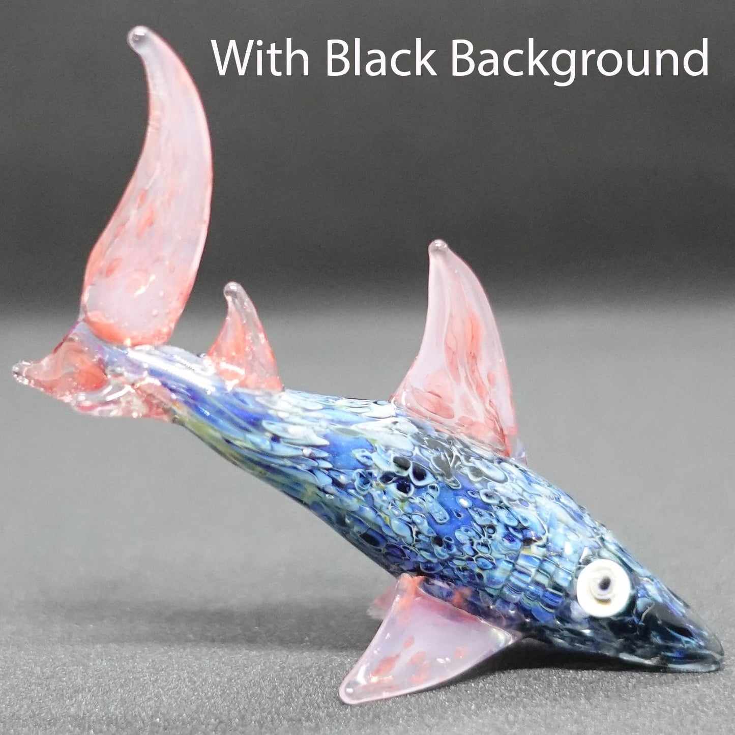 Sansukjai Shark Tiny Hand Blown Color Glass Art Figurines Animals Collectible Gift Home Décor (Marble Black Pink)